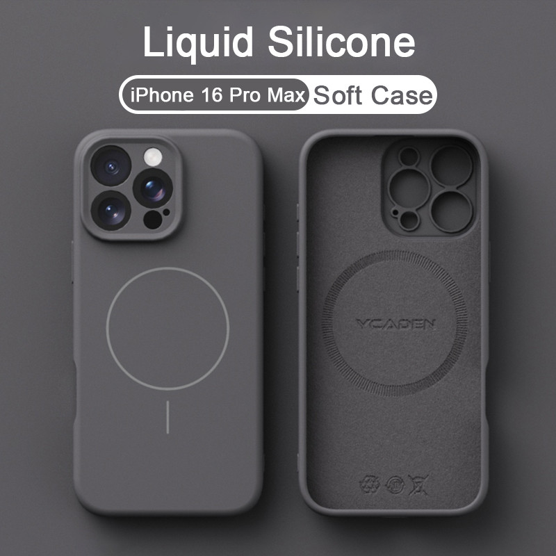 ซิลิโคนเหลวคาร์บอนสีเทา matte soft เคสโทรศัพท์สําหรับ iPhone 11 12 13 14 15 16 Pro Max 14 15 16 Plus X Xs XR Xs Max แม่เหล็กกันกระแทก