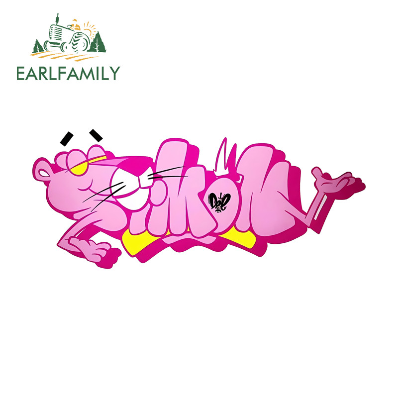 EARLFAMILY Pink Panther พร้อมคํารถสติกเกอร์รถจักรยานยนต์ Windows หมวกกันน็อค Trunk กันน้ําไวนิล Decals Scratch-Proof Street ป้าย