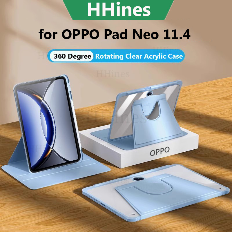 HHines สําหรับ OPPO Pad NEO 2024 11.4 นิ้ว OPD2302 OPD2303 Pad Air2 11.4 "Pad 3 Pad2 Air 10.61 นิ้ว 360° เคสแท็บเล็ตด้านหลังโปร่งใสอะคริลิคหมุนได้