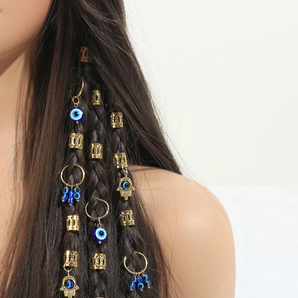 Zhengyou Evil Eye แหวนผม 16 ชิ้น Vintage อินเทรนด์อุปกรณ์เสริมผมชุดแฟชั่นวันหยุดของขวัญส่วนบุคคล Scrunchies