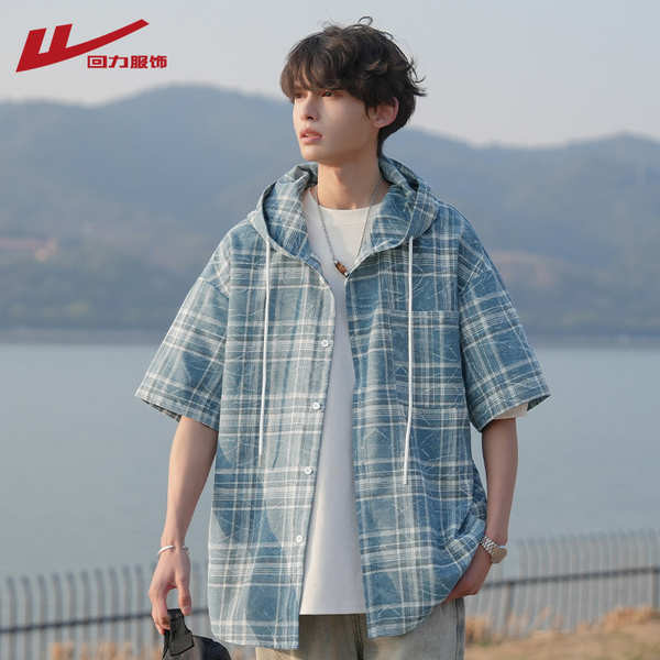 เสื้อคอจีน เสื้อคอจีนผู้หญิง เสื้อคอจีนผู้ชาย ดึงกลับลายสก๊อตคลุมด้วยผ้าแขนสั้นเสื้อผู้ชายฤดูร้อน 20