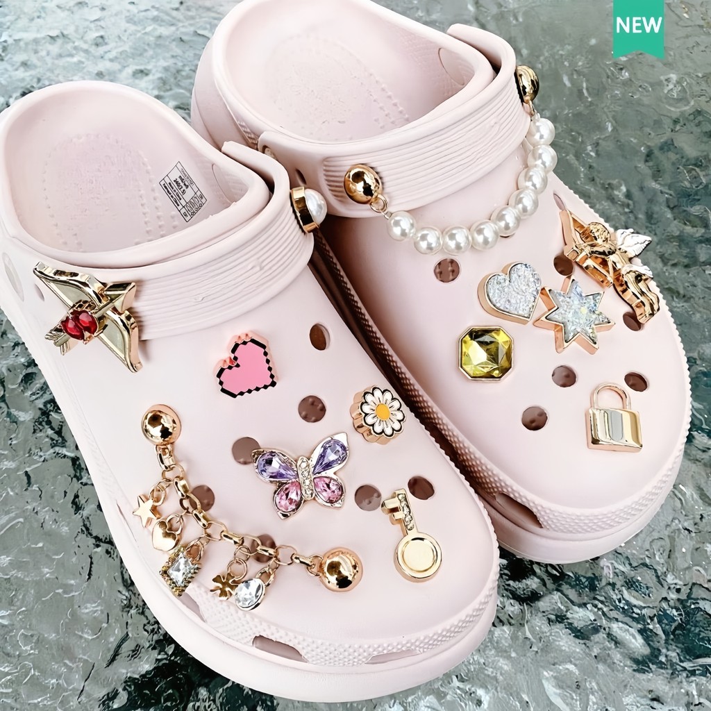 รองเท้าแตะแฟชั่น อุปกรณ์เสริม, Crocs Jibbitz Charms, jibbitz Set, รองเท ้ าแตะคุณภาพสูง อุปกรณ์เสริม,  รูปแบบโลหะเงาตกแต่ง ทําเอง คุณภาพสูง