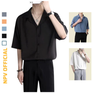 ACHSAWAKE เสื้อเชิ้ตผู้ชาย ทรงหลวม แขนสั้น เทรนด์ผ้าไหมน้ำแข็งขั้นสูง