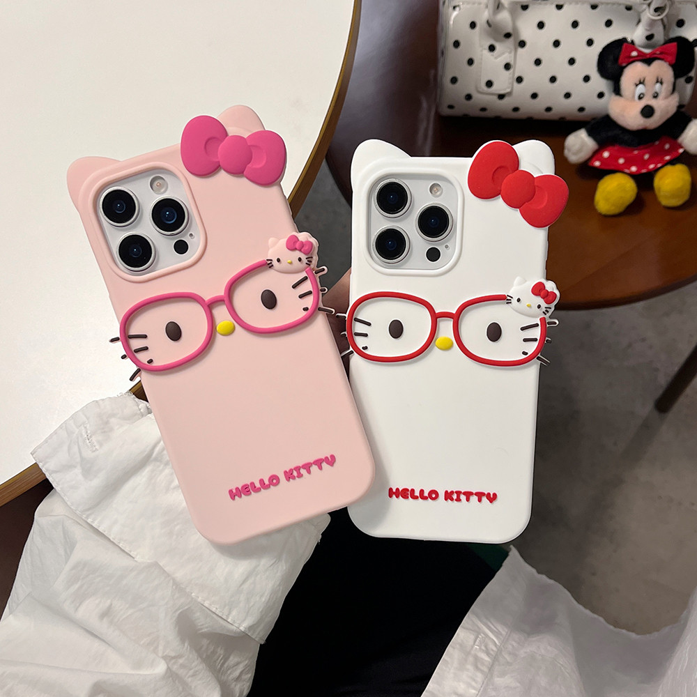 น่ารัก 3D การ์ตูนแว่นตา Hello Kitty นุ่มสําหรับ iPhone 11 12 13 Mini 14 15 16 17 Pro X XS Max 7 8 6 6S Plus XR 4S 5 5S ราคา ถูกที่สุด ดีลบีเคเค แกลเลอรีภาพที่ 3