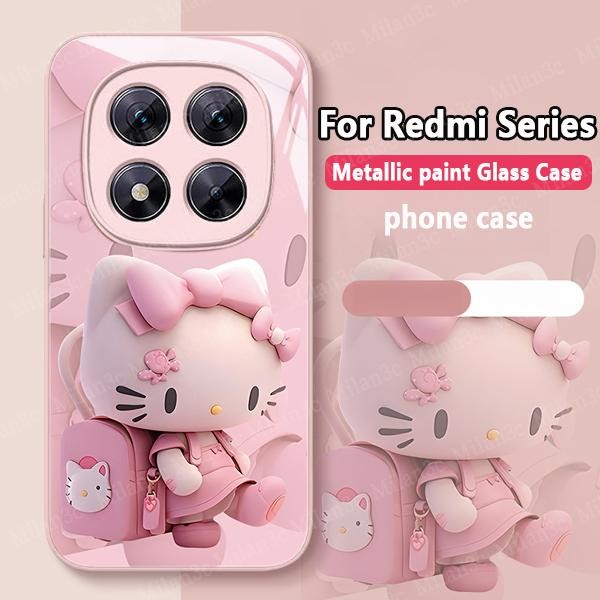 เคส Redmi Note 15 Redmi Note 14 15 Pro 5G เคส Redmi Note 14 15 Pro Plus เคสลายโบว์น่ารัก สีชมพู แมวเหมียว กันกระแทก เคสโทรศัพท์หรูหรา กระจกเหลว ขอบซิลิโคนนุ่ม