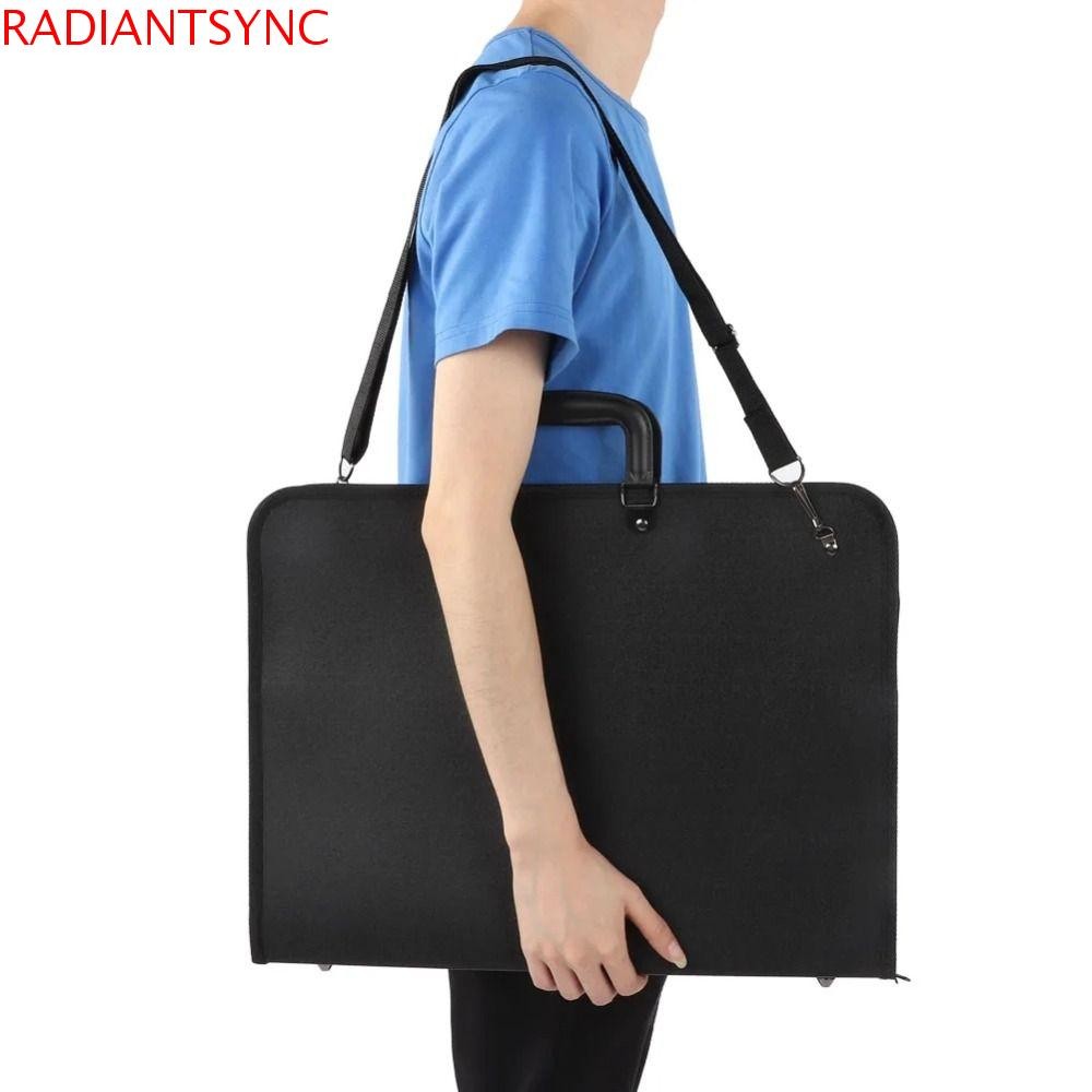 RADIANTSYNC A3 กระเป๋ากระดานวาดภาพ,ภาพวาดวาดร่างพร้อมซิปจับ Art Portfolio คอนเทนเนอร์,แบบพกพาขนาดใหญ่ความจุสีดํากันฝุ่นไหล่กระเป๋า Sketch Art Organizer
