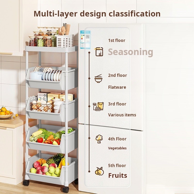 ขยายและหนาขึ้น ชั้นวางของพลาสติก มาพร้อมกับล้อ รถเข็นเก็บของเ ชั้นวางหนังสือมินิมอล ชั้นวางของพลาสติก - รูปที่ 5