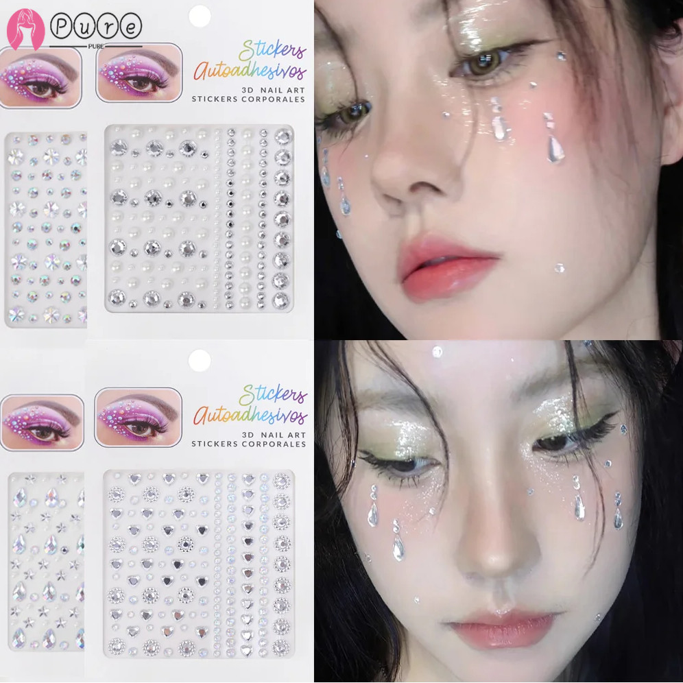 [BZ]รอยสักชั่วคราว - อัญมณีใบหน้า - อัญมณีหน้านางเงือก - สติ๊กเกอร์ Rhinestones มุก - Rhinestones ใบหน้าแบบมีกาวในตัว - สําหรับใบหน้า, ตา, ร่างกาย - งานเทศกาลแต่งหน้า