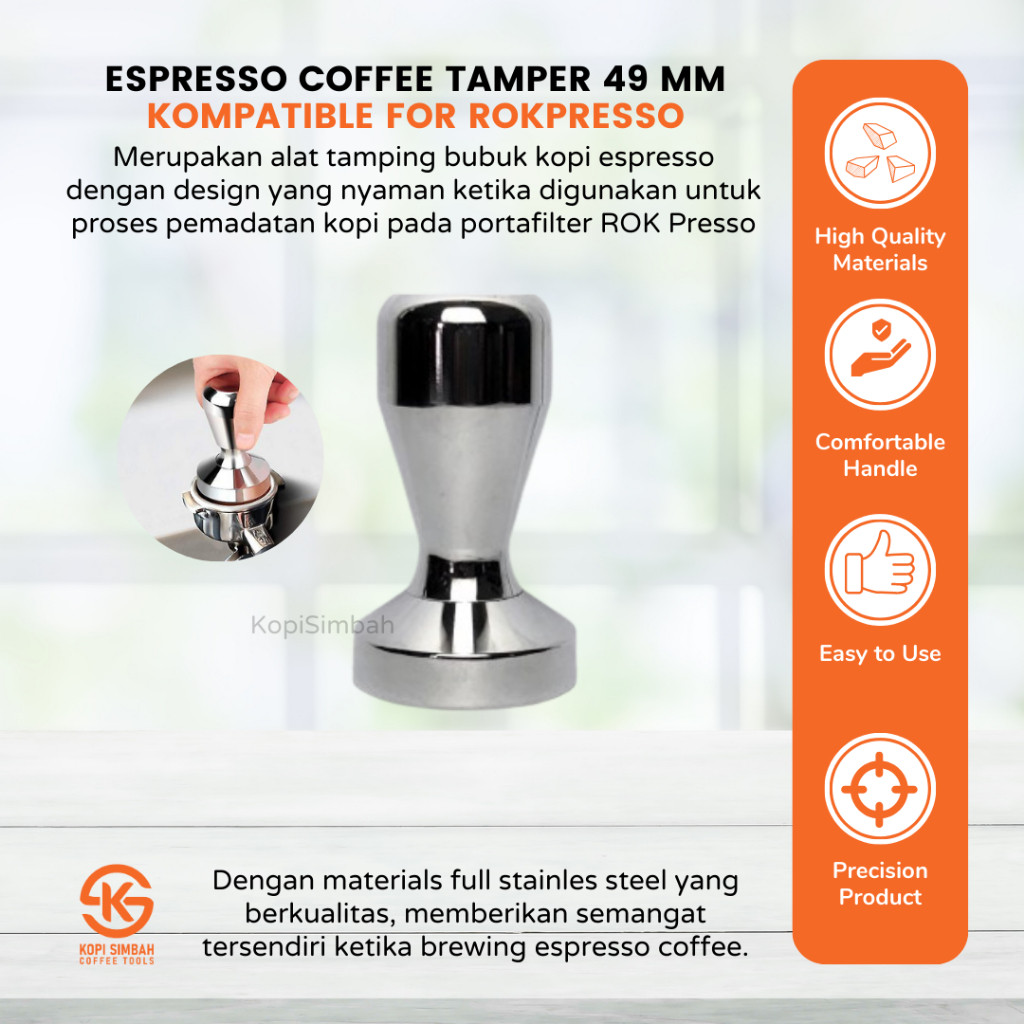 แทมเปอร์กาแฟ Rok Presso 49 mm Stainless Steel Espresso Coffee Powder Compactor Rokpresso