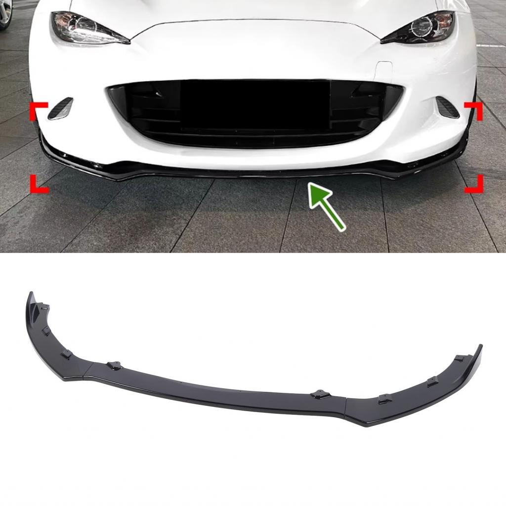 3 ชิ้นกันชนหน้า Lip Splitter Glossy Black Racing Look Aero Mic สําหรับ MX-5 Miata ND 2016 Onwards