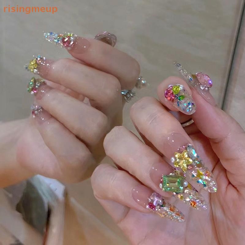 [risingmeup] 20 ชิ้น Mix Sizes Different Shape Nail Rhinestones 3D Glass Crystals Diamonds Love Distorts Heart Super Shiny Charms Gems Stones D ใหม่