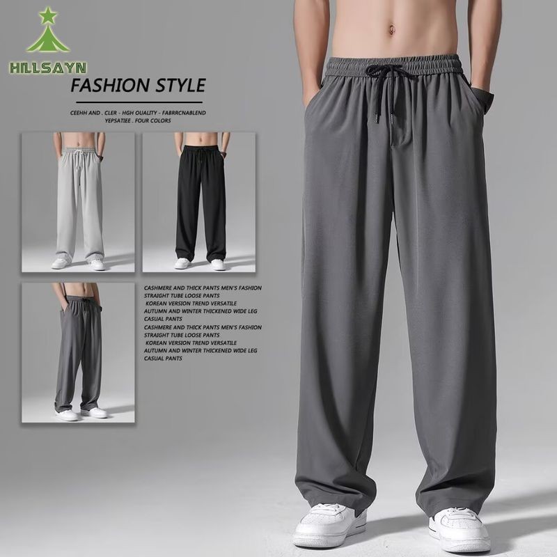 HillsayN Mens Ice Silk Loose Straight-Leg Pants Casual Quick-Drying Pants