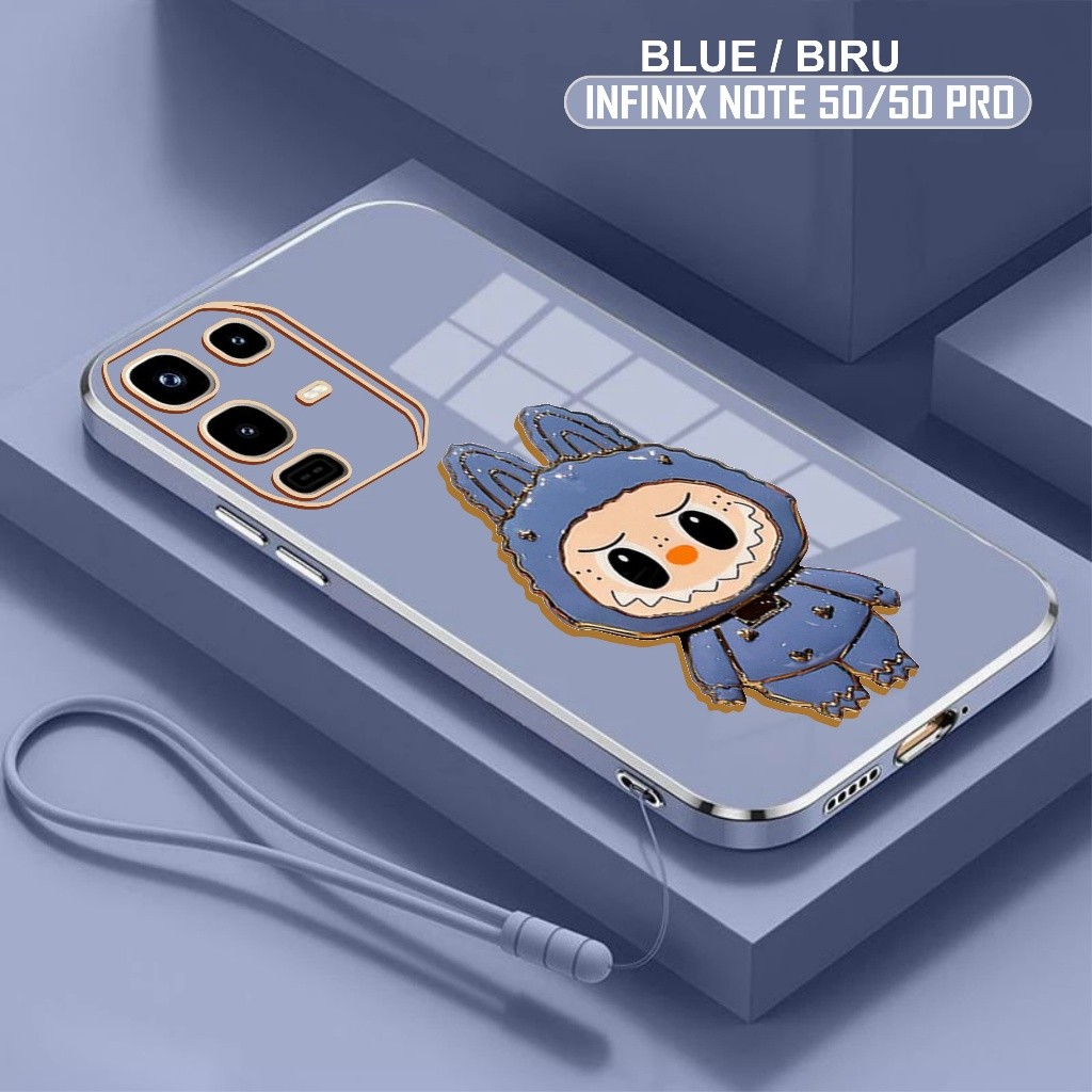 GANTUNGAN Soft Case Infinix Note 50 Pro 4G Casing Labubu Mirror Holder Free Lanyard Mobile Phone Han