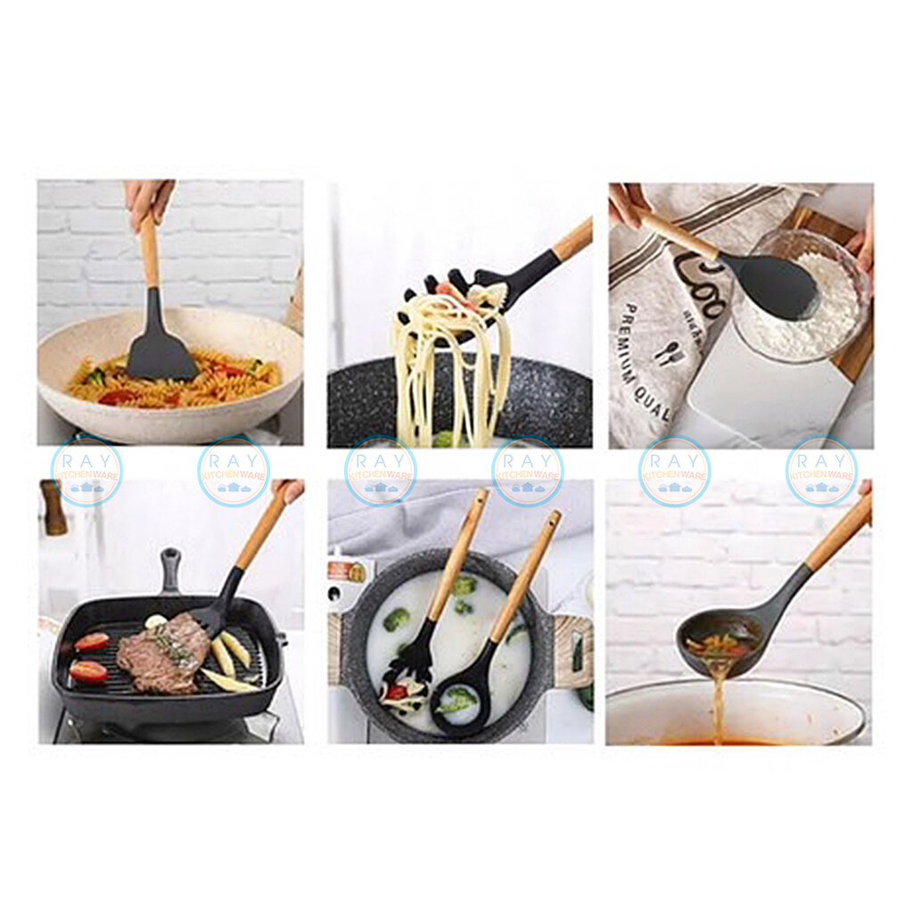 US อุปกรณ์ซิลิโคน 32 ซม. ด้ามไม้ ตะหลิว กระบวย ทัพพี ไม้พาย ที่ตักสปาเกตตี้ KP-37 KP-38 KP-39 KP-40 KP-41 KP-42 ยูเอส - รูปที่ 7