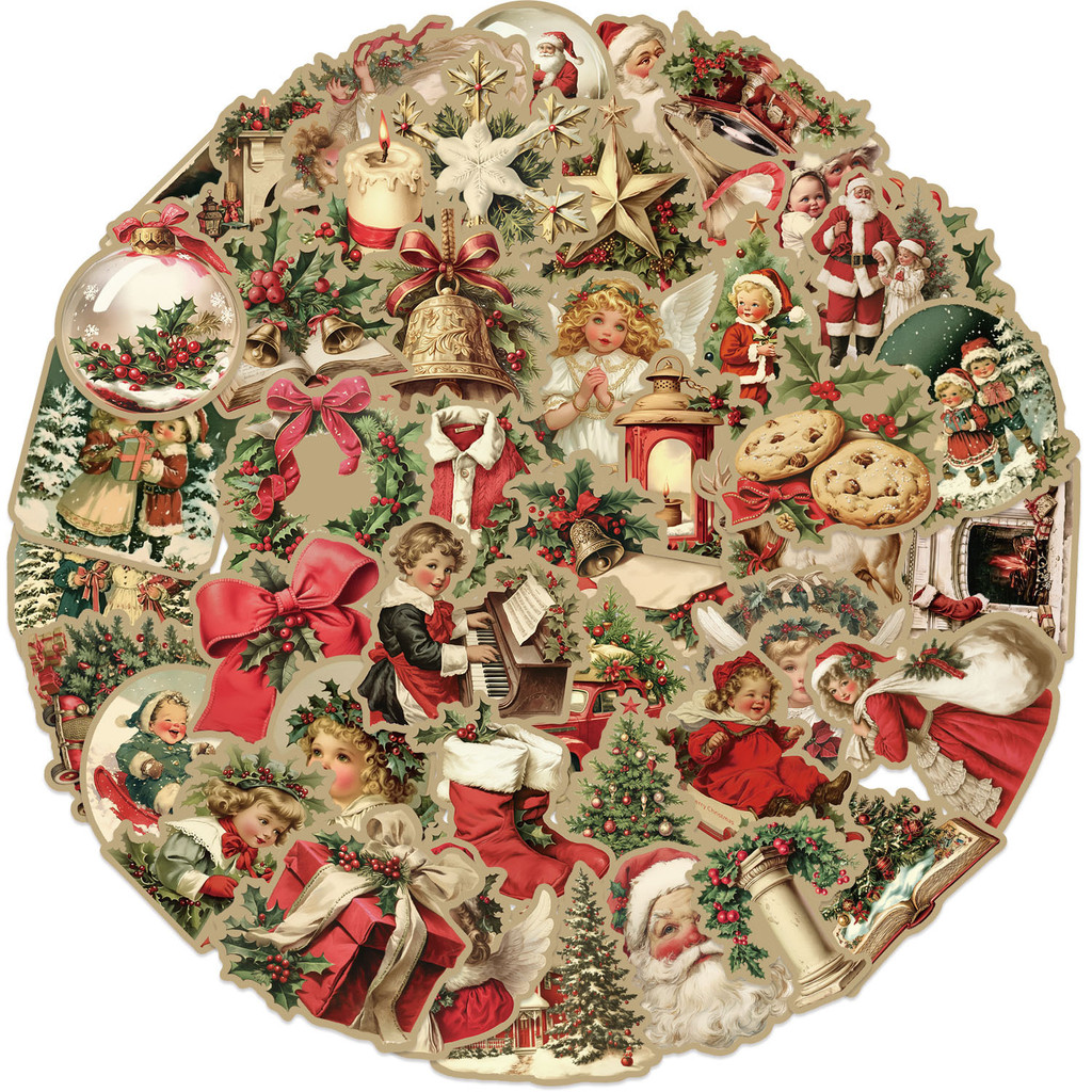 50 ชิ้น Vintage Christmas Trees และตกแต่ง Graffiti สติกเกอร์สําหรับจักรยานบัญชีมือกล่องดินสอ Decals LanLanStickersWorld