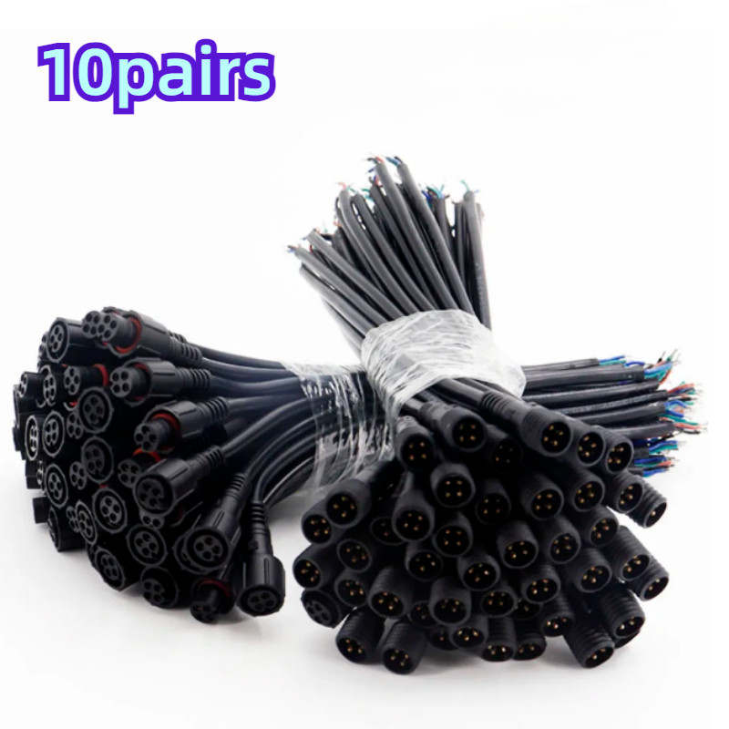 2pin 3Pin 4Pin 5Pin แจ็คชายหญิง LED Connector IP68 สายสีดํา 40 ซม.ขั้วต่อกันน้ํา 10 คู่สําหรับอุปกรณ์กลางแจ้ง