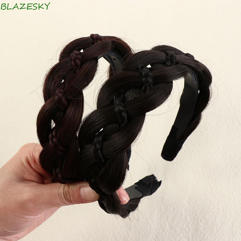 Blazesky ที่คาดผมถักเปียก้างปลา, หมวกอินเทรนด์ที่คาดผมวิกผมบิดสังเคราะห์, เครื่องประดับผมแต่งตัวลื่นกว้างผู้หญิงห่วงผมทุกวันสบายๆ