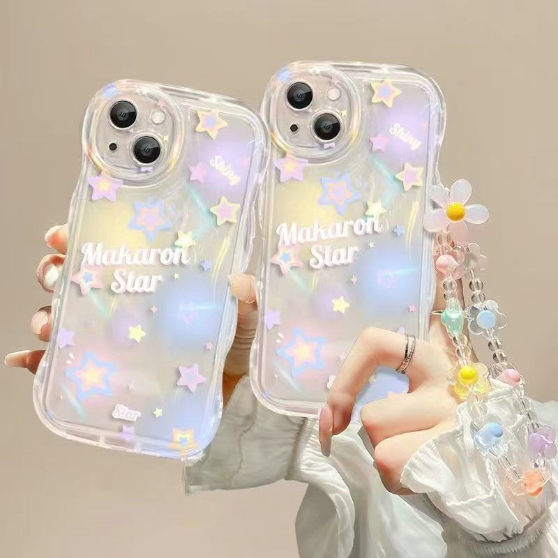 BLD| เคส สำหรับ Vivo Y03 Y18 Y19S Y28 Y28S Y38 Y58 Y73 Y76 Y78 Y100 V5 V5s V5 Lite V9 V15 V17 Pro V19 Neo V20 V21E V23 V23E V25 V25E V27 V27E V29 Lite V29E V30 V40 Pro V30E เคสขอบคลื่น สร้อยข้อมือดาว สีสันสดใส นุ่ม ใส มันวาว