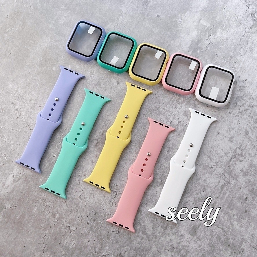 2 IN 1 Band + สําหรับ Smart Watch Series Ultra 2 9 8 7 6 SE 5 4 3 2 1 ขนาด 49 มม.41 มม.45 มม.44 มม.42 มม.40 มม.38 มม.สีลูกกวาดสายนาฬิกาและฝาครอบ