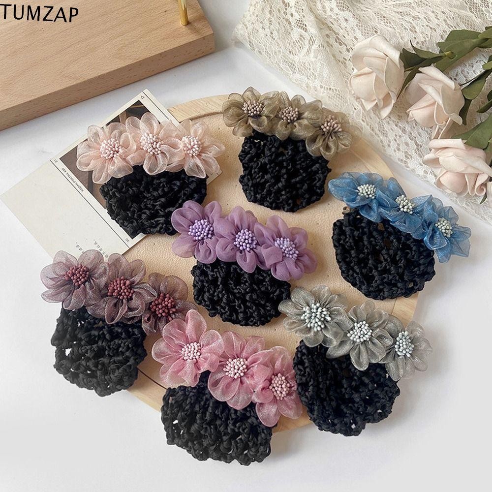 Tumzap ผู้หญิงคลิปฤดูใบไม้ผลิสํานักงานผมสุทธิ Barrettes Vintage หางม้าคลิปคริสตัลเพิร์ลสําหรับพยาบาลตาข่ายผมสุทธิ Hairgrips ฝาครอบสุทธิ