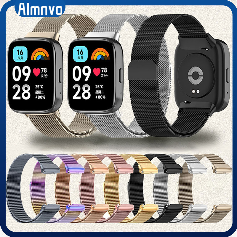 แหวนโลหะมิลาน  Redmi Watch 3 Active สแตนเลสสตีลเข็มขัดฟิตติ้ง Smartwatch Mi Watch 3 Lite