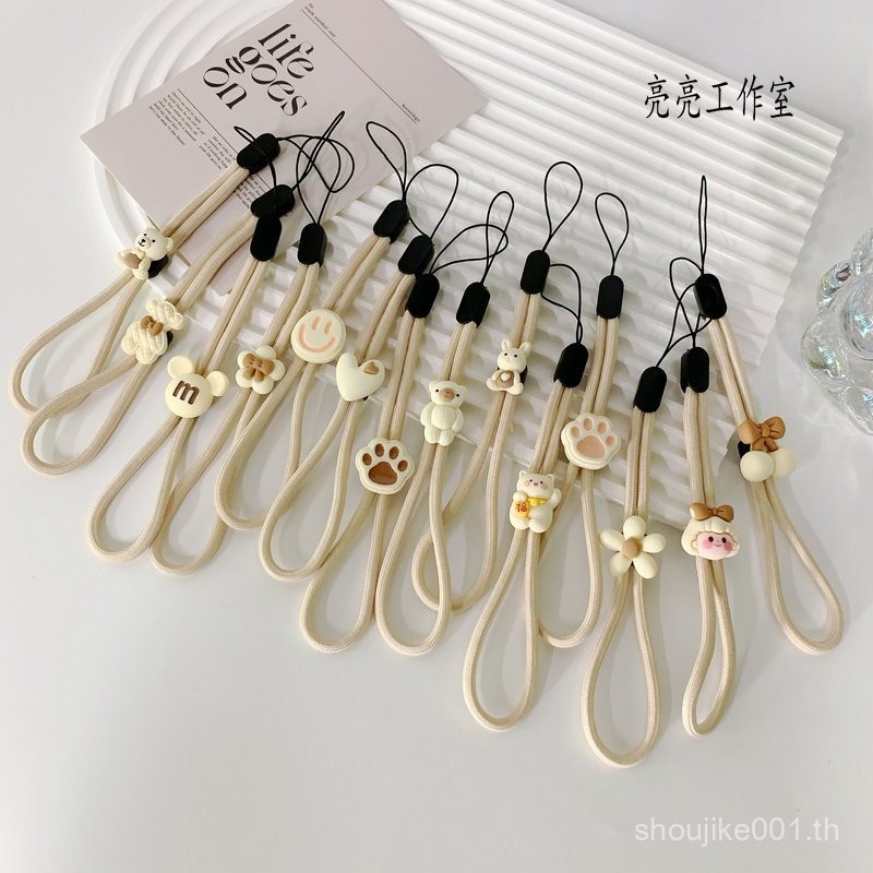 แฟชั่นสีขาวนมสาวน้อยแมวกรงเล็บโทรศัพท์มือถือเชือกคล้องสายคล้องคอแบบปรับได้เชือกคล้องข้อมือบัตรโรงเรียนจี้ CCD อินเทรนด์