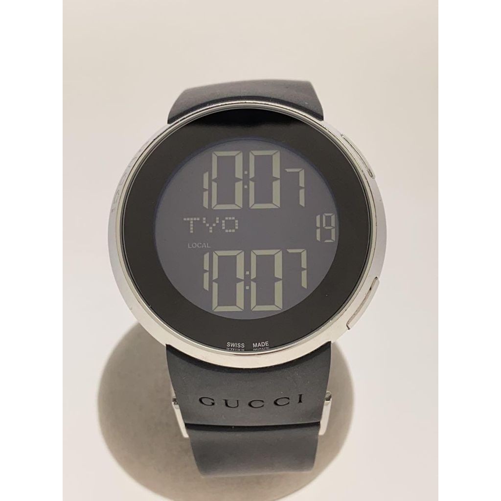 GUCCI Men's Watch Quartz Digital Rubber BLK SS 114-2 Direct from Japan Secondhand