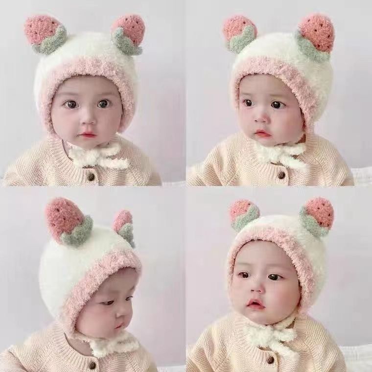 หมวกเด็กฤดูใบไม้ร่วงฤดูหนาวน่ารักสุดน่ารักอบอุ่นตุ๊กตาถักหมวก