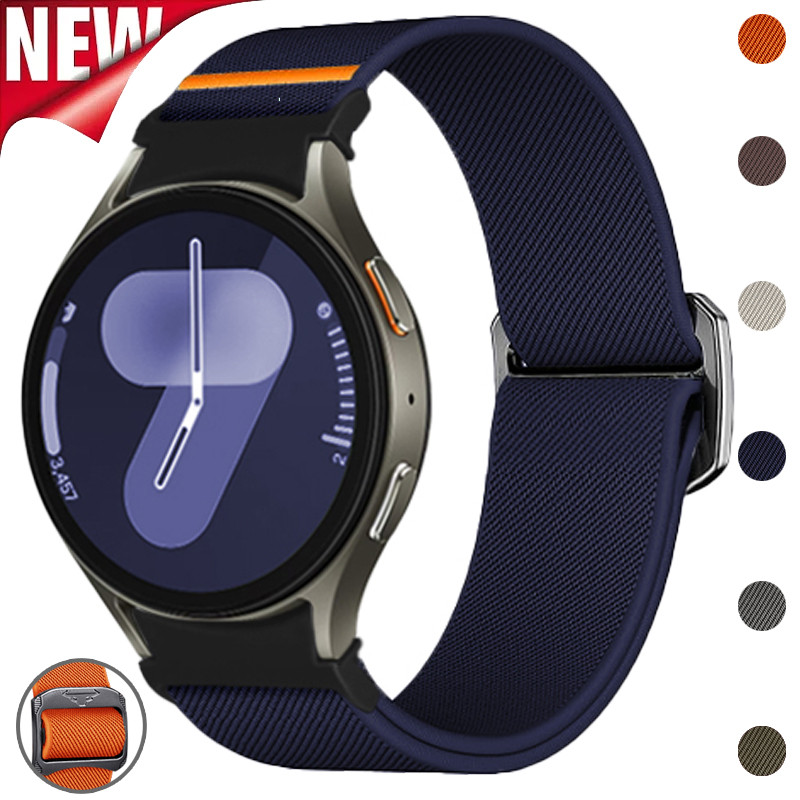 สายรัดไนลอนยืดหยุ่น Bullhead Buckle สําหรับ Samsung Galaxy Watch 7/6/5/4 (40/44 มม.) และ Galaxy Watch 6 Classic (43/47 มม.) และ Watch 5 Pro (45 มม.)