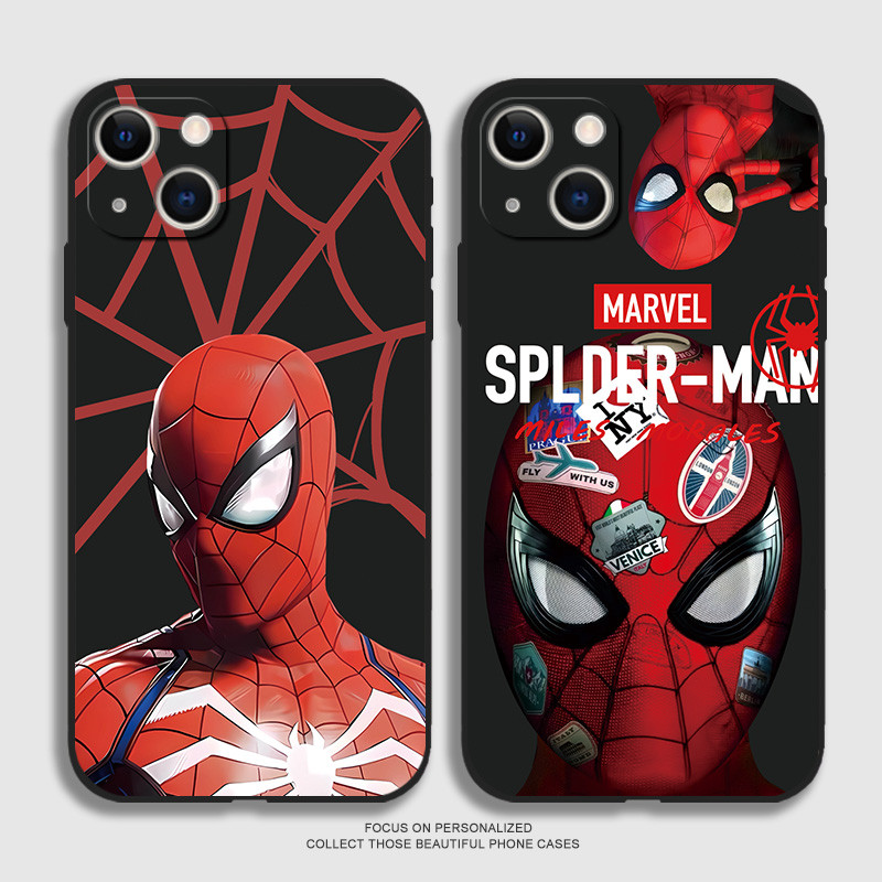 Marvel อินเทรนด์ Spider-Man โทรศัพท์มือถือสําหรับ iPhone 16 15 14 13 12 11 Pro Max 13 Mini 14PLUS X XS XR XSNAX 6 8 7 Plus Se2020 Cool สีดําเคสโทรศัพท์ Soft TPU ฝาครอบซิลิโคน