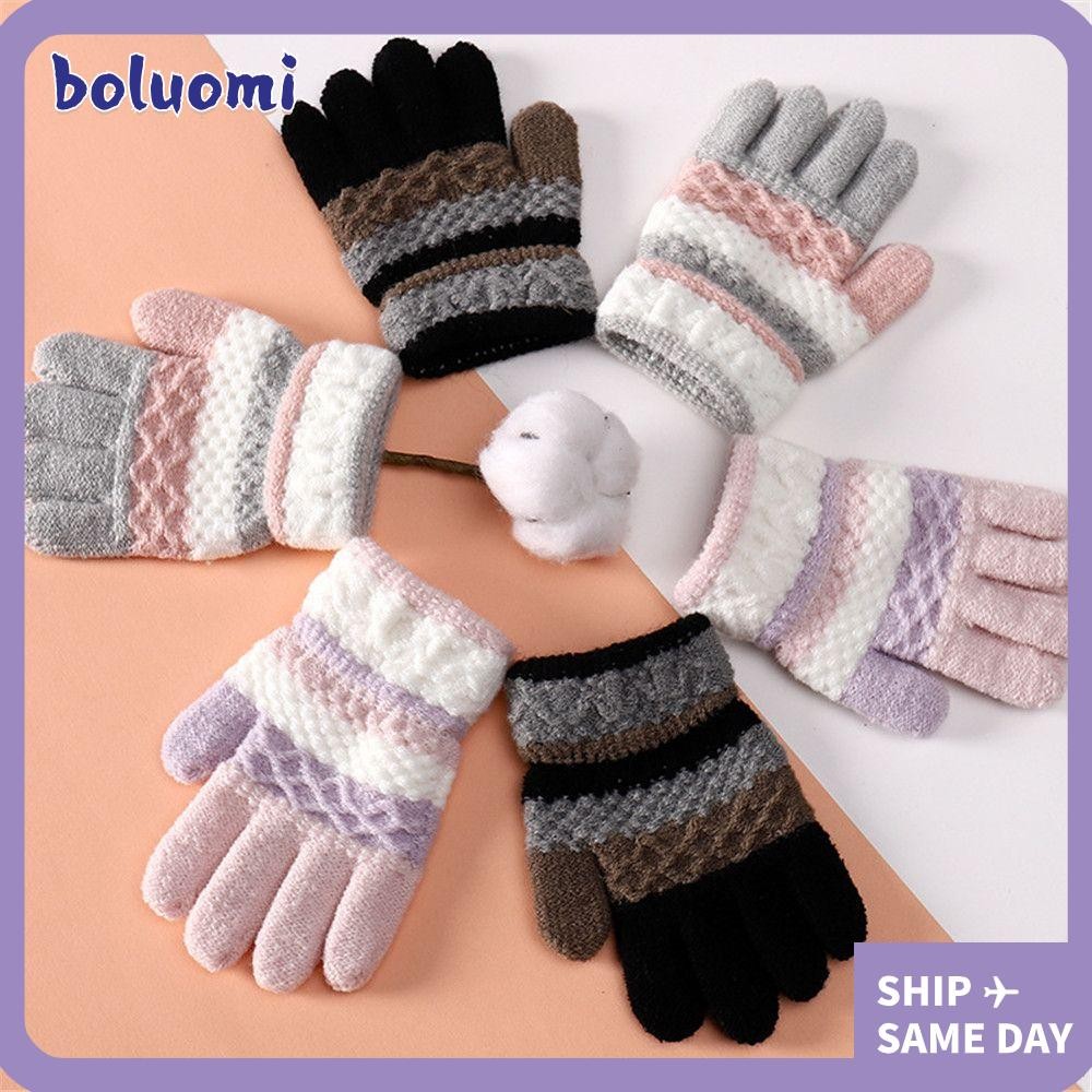 Bolumi 1 คู่ถุงมือเด็กยืดหยุ่นเด็กผู้หญิงเด็กชาย Warm หนาฤดูหนาวฤดูใบไม้ร่วง Mittens