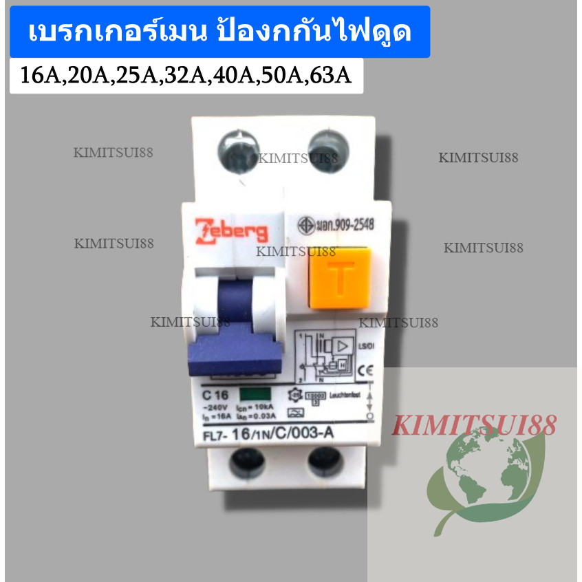 เมนเบรกเกอร์กันไฟดููด(Zeberg Main Breaker RCBO) 16A,20A,25A,32A,,540A0A,63A