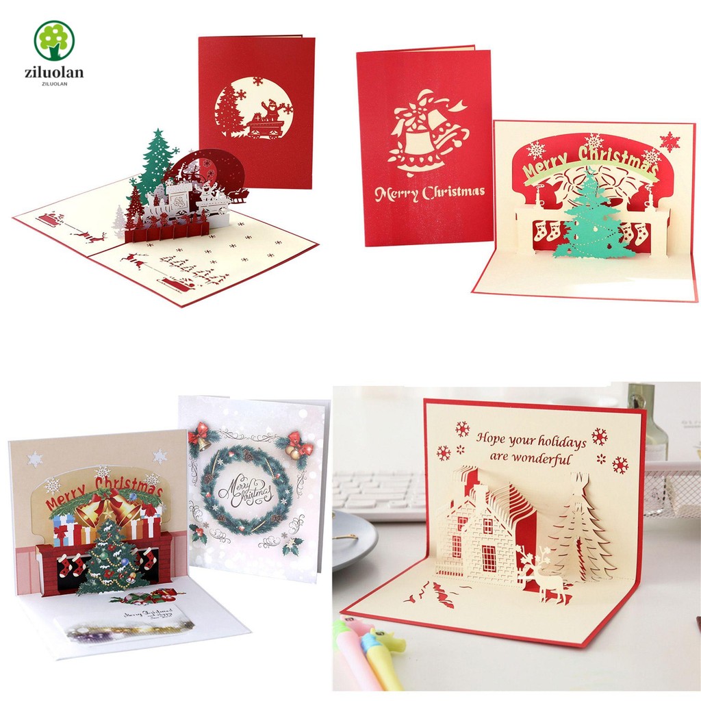 Ziluolan Pop Up การ์ดซานตาคลอสการ์ดวันหยุด 2022 ต้นคริสต์มาส Merry Christmas Card