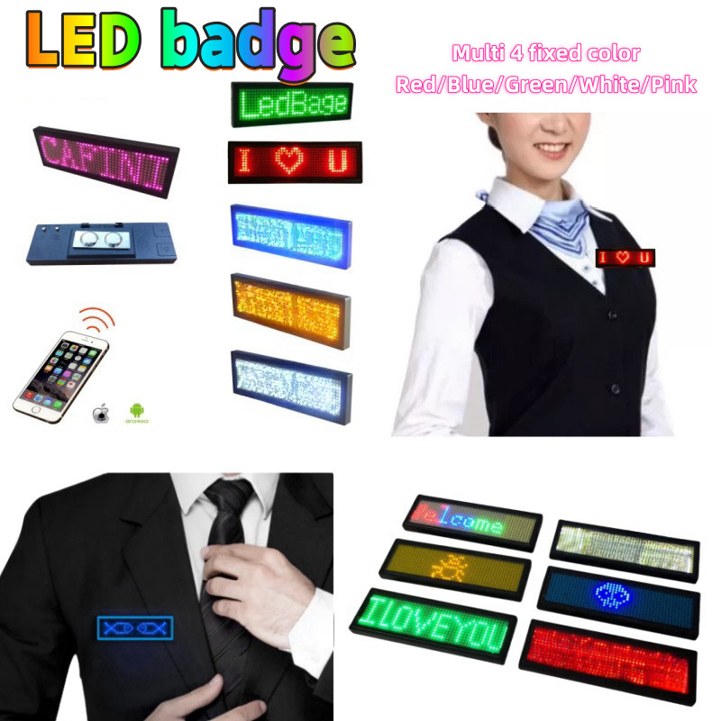บลูทูธสมาร์ท APP ควบคุม LED ชื่อป้ายส่องสว่างกระพริบ Light Up LED ชื่อแท็ก Pin แม่เหล็กสวมใส่ LED ชื่อแผ่น Mini Ticker Board