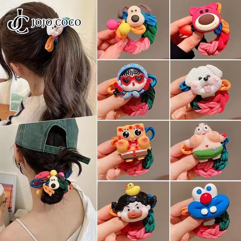 Jojo COCO การ์ตูนลูกสุนัขยางรัดน่ารักความยืดหยุ่นสูง Bold ทนทานยางรัดผมหวาน Tie Headwear