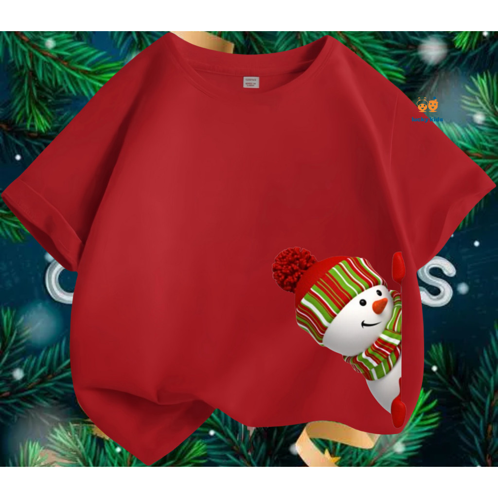(Merry Chirstmas) เสื้อยืดเด็กคริสต์มาสเสื้อยืดเด็กของขวัญคริสต์มาสตุ๊กตาหิมะรูปแบบคริสต์มาส LUCKY KIDS