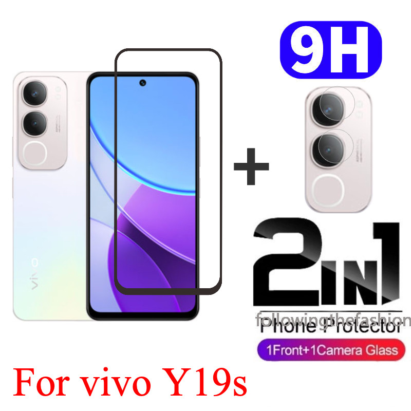 2 in 1 ป้องกันหน้าจอสําหรับ vivo Y19s 4G vivoy19s Y19 s 2024 Full Coverage HD กระจกนิรภัยป้องกันหน้าจอโทรศัพท์ฟิล์มด้านหน้ากล้องกลับฟิล์ม