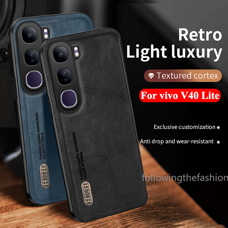 หรูหราretroหนังเคสโทรศัพท์สําหรับvivo V40 Lite 5G V 40 V40lite 2024 V50 V50 Pro 5G Liteแฟชั่นธุรกิจสไตล์ปลอกนุ่มผู้ชายปลอกกันชนFrosted Textureปกหลัง