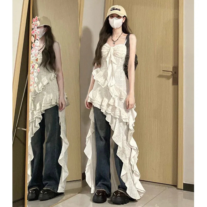 French Dress Suspenders for Niche Floral Skirt Pure New Design Sense plus Size Long Dress2024Ruffled Women