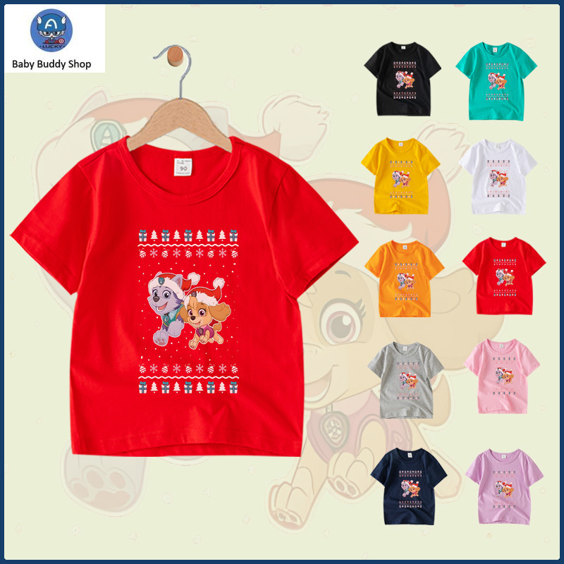 เสื้อยืดแขนสั้น Christmas PAW PATROL เสื้อเชิ้ตผ้าฝ้าย 100% สําหรับเด็กชายและเด็กหญิง CX008