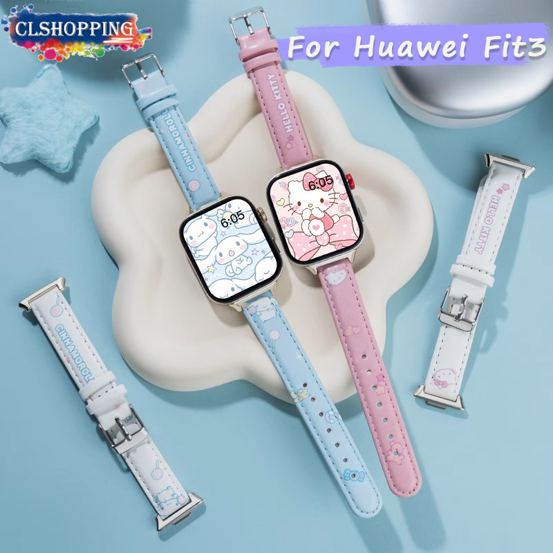 Hello Kitty สายหนัง Sanrio สําหรับ Huawei Watch Fit 3/Band 9/8 NFC เปลี่ยนสายรัดข้อมือสําหรับผู้หญิง
