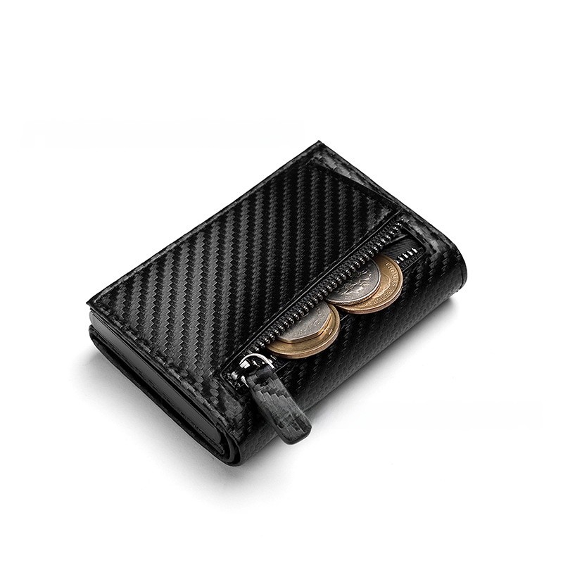 กระเป๋าใส่บัตรหนังแท้คาร์บอนไฟเบอร์สามพับแม่เหล็กดูดบัตรเครดิตผู้ถือ RFID ป้องกันการโจรกรรมแปรงแม่เหล็กพรีเมี่ยมอลูมิเนียมกระเป๋าสตางค์ - รูปที่ 5