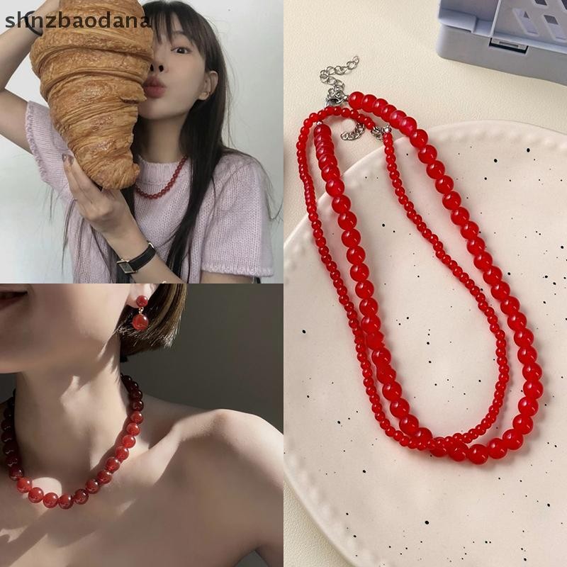 [SHNZAA] สร้อยคอลูกปัดหินธรรมชาติอาเกตสีแดงสําหรับผู้หญิงลูกปัดชุบทองchokers Pendientes FSSG