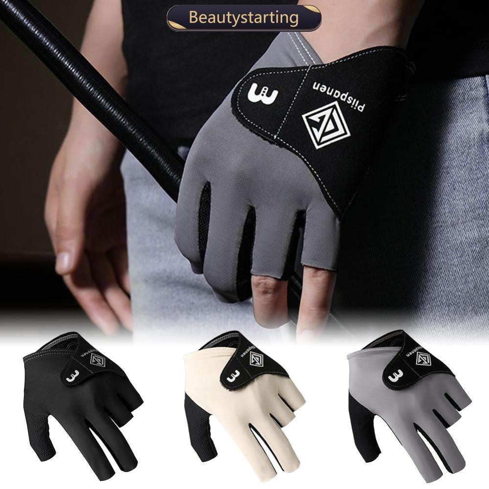 Beautystarting 1PC Fingerless ถุงมือบิลเลียดสําหรับมือซ้ายยืดหยุ่น Breathable ลื่นบางถุงมือสนุ๊กเกอร์ Self-Adhesive ผ้าคงที่ Q9Z5
