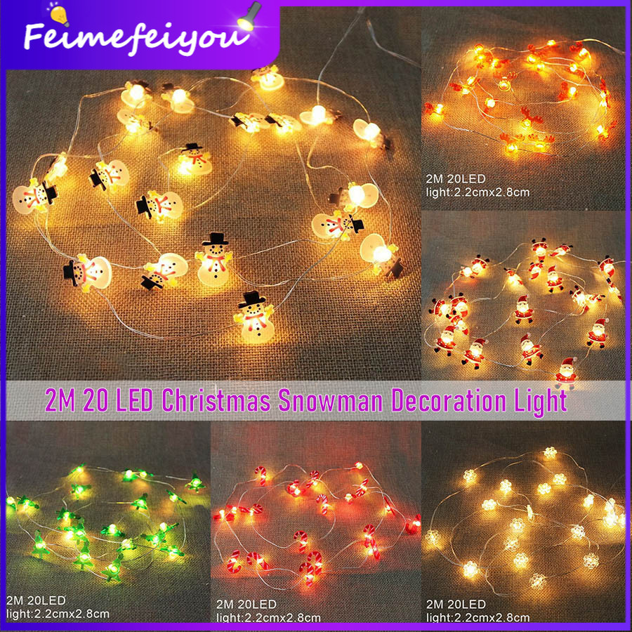 2 เมตร 20 LED ตกแต่งคริสต์มาส String ไฟ Santa Claus Snowman Fairy Garland ของขวัญคริสต์มาสแบตเตอรี่ขับเคลื่อน Xmas ตกแต่ง