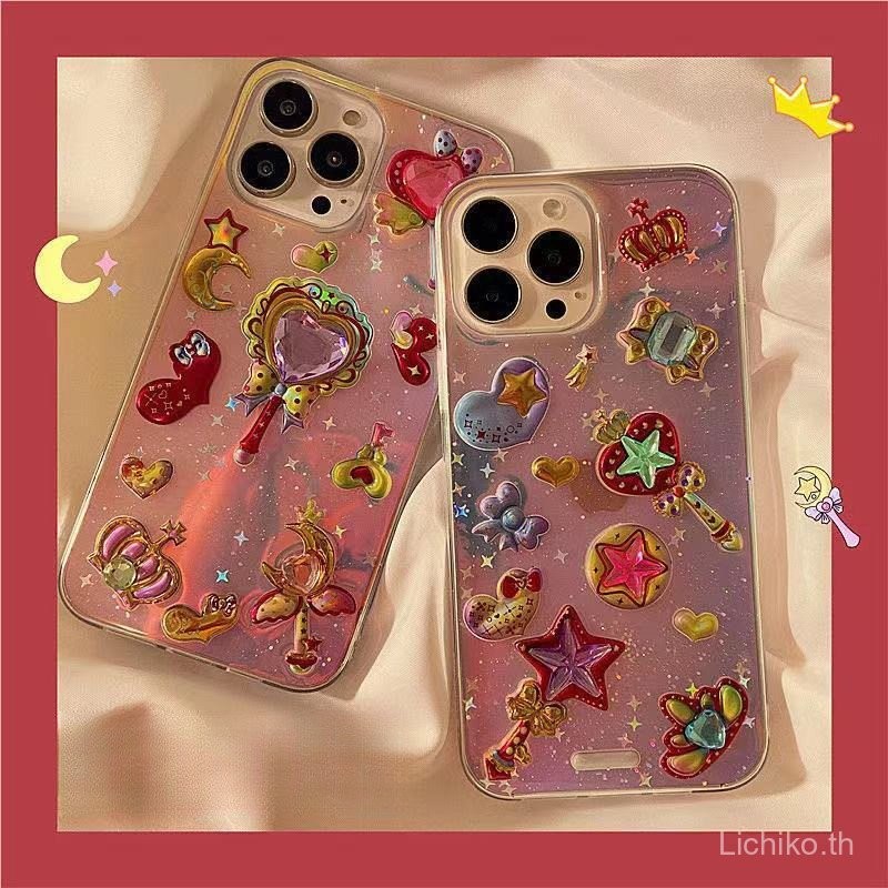 เลเซอร์แผ้วเซเลอร์มูนสวยคันมายากลกรณีโทรศัพท์สำหรับ iPone14 case13/12 promax/xrs/ 7/8จุด