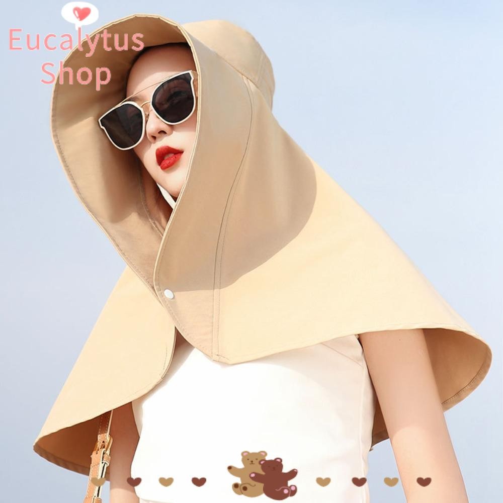 Eucalytus1 หมวกกันแดด, ปุ่ม Snap คอผ้าคลุมไหล่หมวกชาวประมง, Anti-UV ขนาดใหญ่ Brim Face-covering หมวกป้องกันแสงแดดของขวัญ
