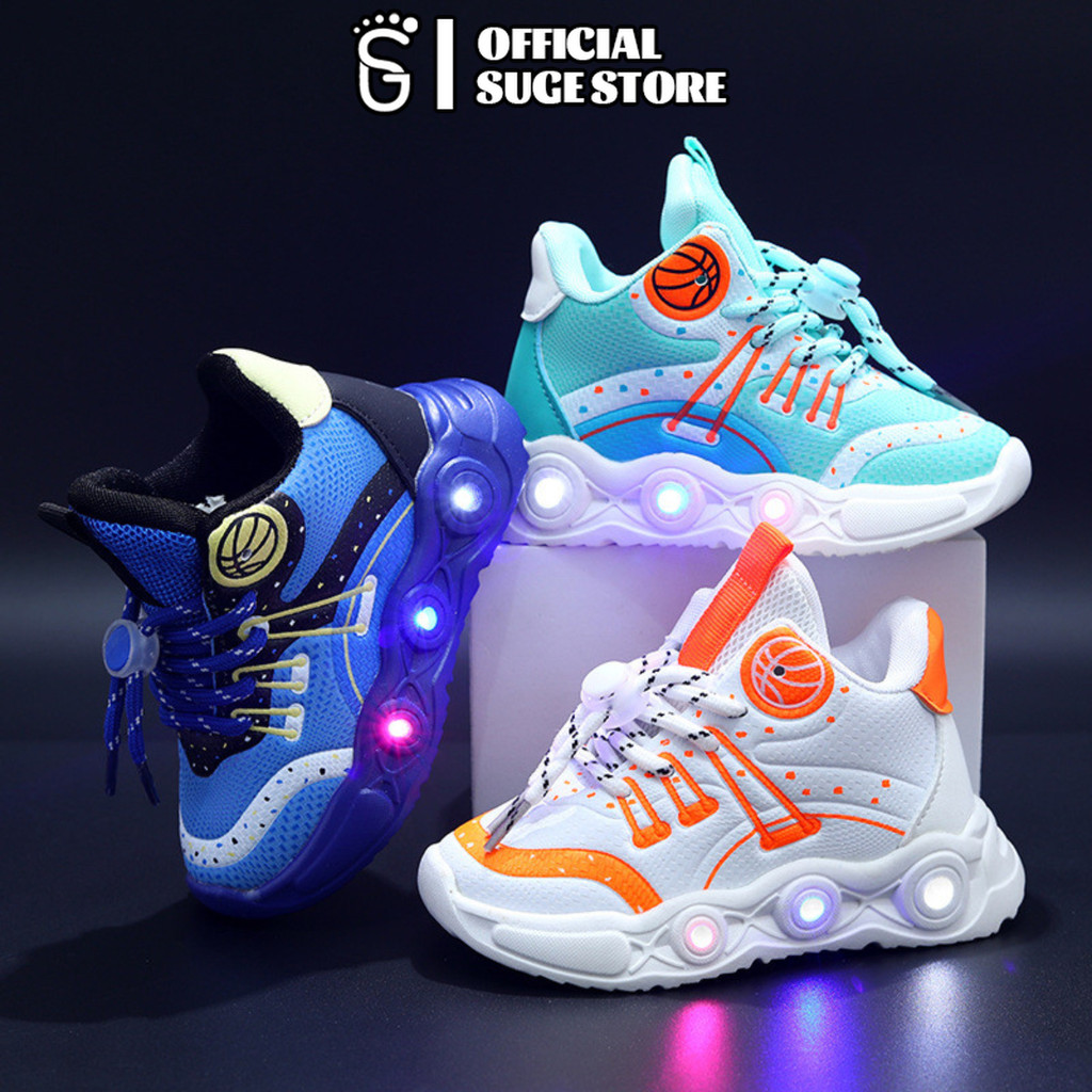 SUGE รองเท้าผ้าใบของเด็กมีไฟ LED รองเท้าน่ารักใส่สบาย ไม่เจ็บเท้า รองเท้าเด็กน้อย ใส่ได้ทั้งผู้หญิง&ผู้ชาย