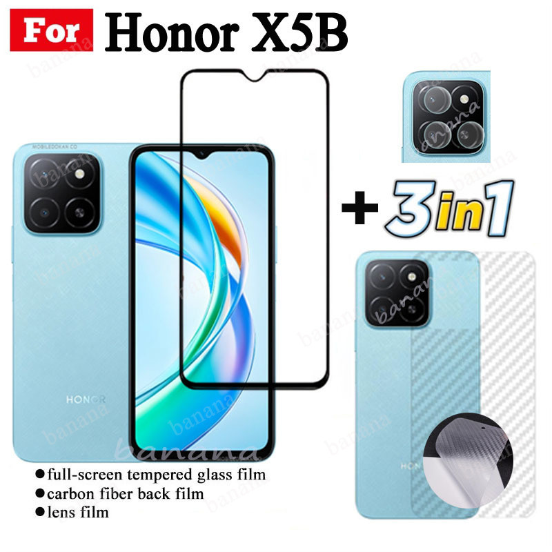 3 IN 1 Honor X5B ฟิล์มกระจกนิรภัยสําหรับ Honor X7C X7B X6B X8B คลุมทั้งหมดป้องกันหน้าจอกระจก + ฟิล์ม