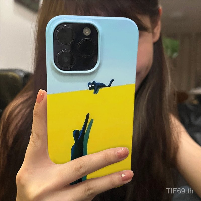 เคส iPhone สำหรับแมวและเจ้าของเกาหลีที่อบอุ่นเหมาะสำหรับ iPhone 16 13 12 11 14 15 Pro 7/8PLUS XR XS xsmax 16PROMAX 13 15 14 12 11 PROMAX เคสป้องกันโทรศัพท์มือถือเปลือกแข็งป้องกันการเคาะป้องกันรอยขีดข่วนและกันกระแทก zrtp